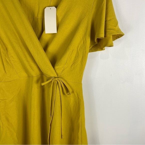 Monteau Faux Wrap Short Flutter Sleeve Summer Mini Dress Mustard Yellow (NWT) - Picture 2 of 5